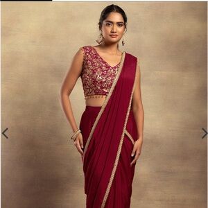 Pre-Stitched Saree Set With Hand Embroidered Blouse S